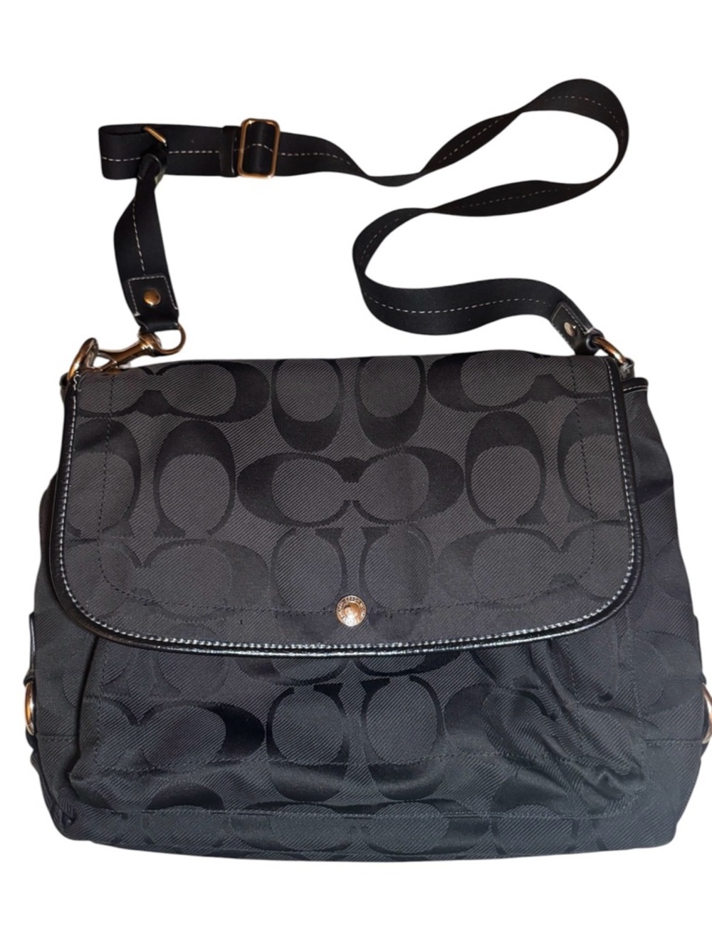 Coach Black Signature Messenger Bag Pink Lining Large Crossbody Vintage 2010